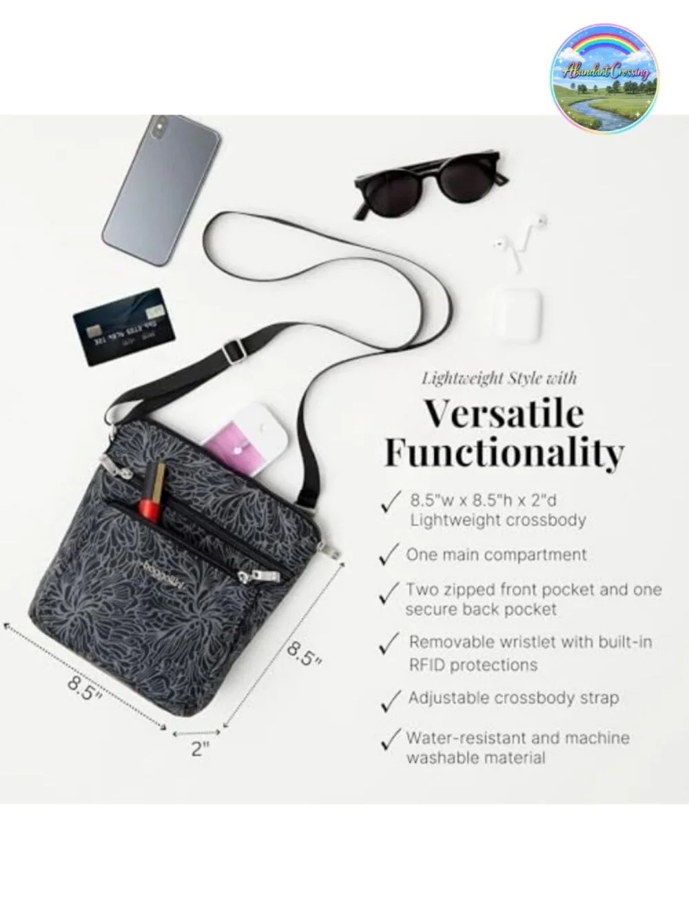 Small Lightweight Nylon Crossbody Bag with RFID Protection and Adjustable Strap